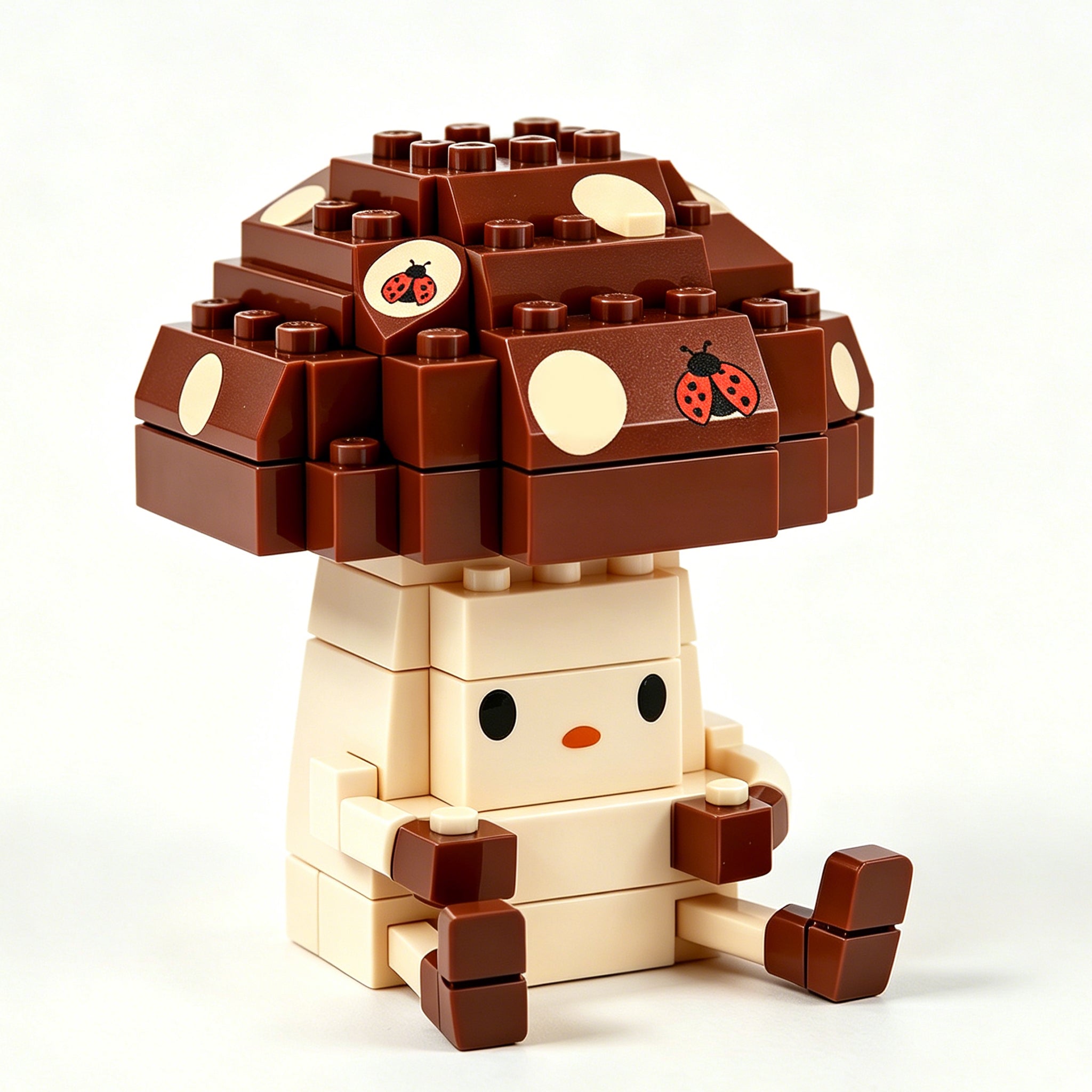 Cute Mushroom Character Building Blocks with Ladybug Print Caps
