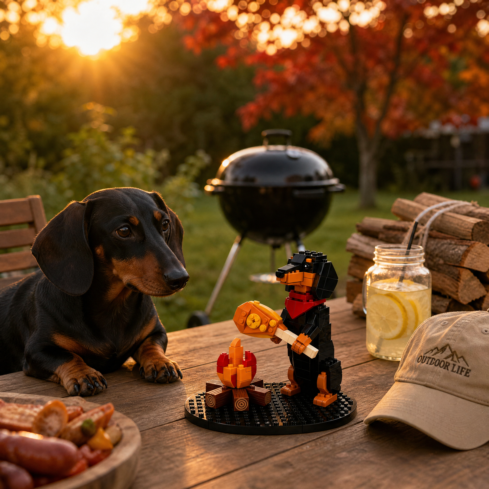 🐶 Campfire Grilling Dachshund Brick Building Kit