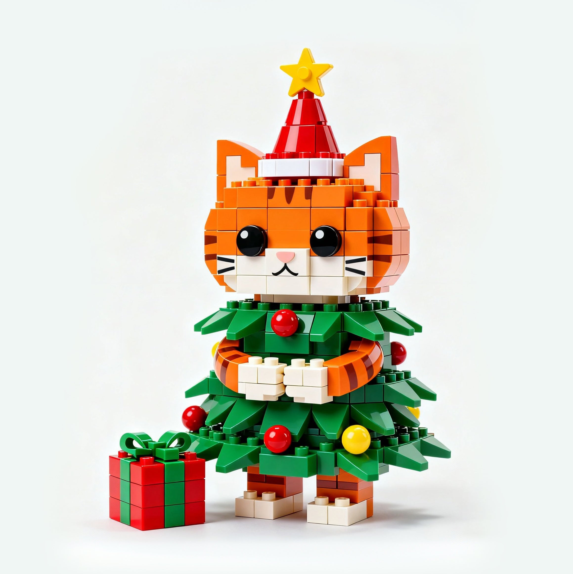 2025 Festliche Ausgabe – Weihnachtsbaum Orange Katze Baustein-Set