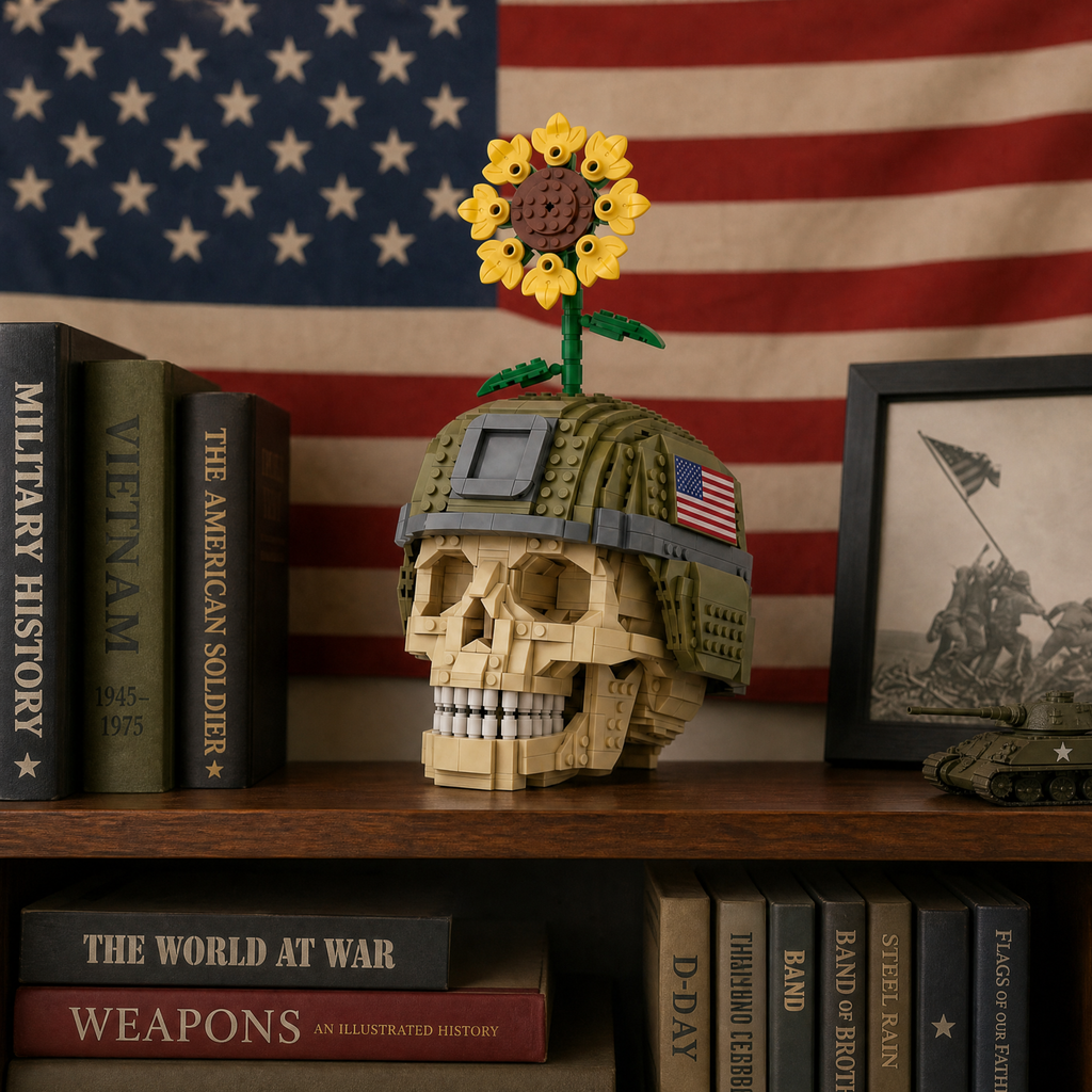 🌻🪖 Sunflower Soldier Skull Brick Display Set