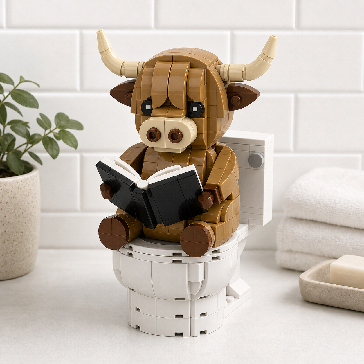 Bathroom Reading Highland Cow Building Block Set