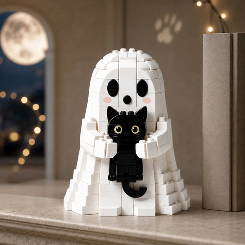 2026 Halloween Limited - Ghost Hugging Black Cat Building Block Set