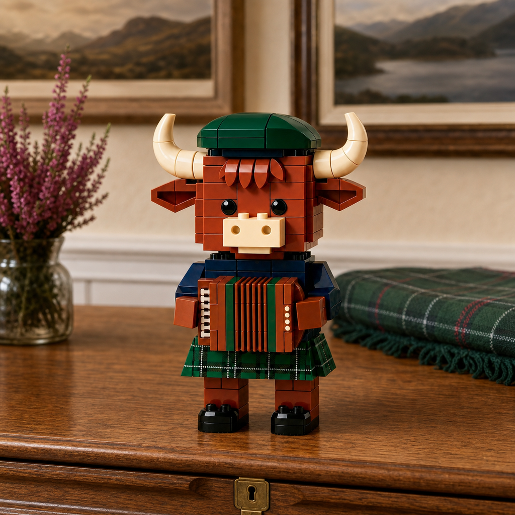 Scottish Highland Cow Accordion Player Building Block Set