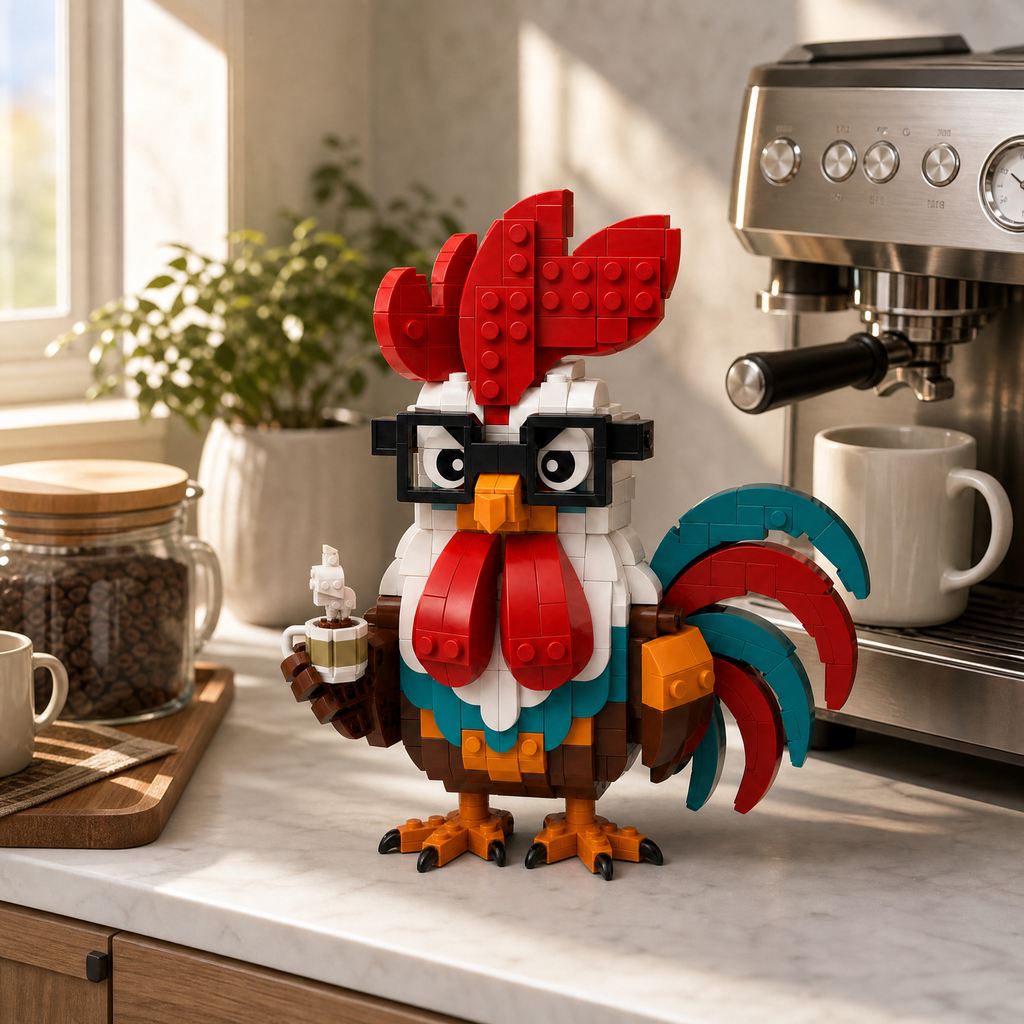 🐓☕ Coffee Lover Rooster Building Block Set