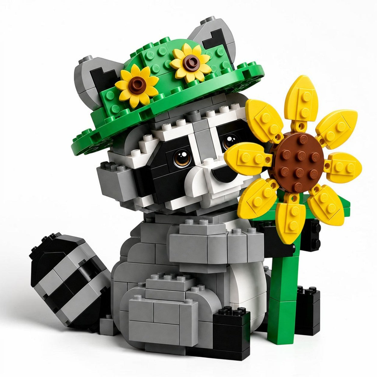 🦝🌻 Sunflower Raccoon Building Block Set