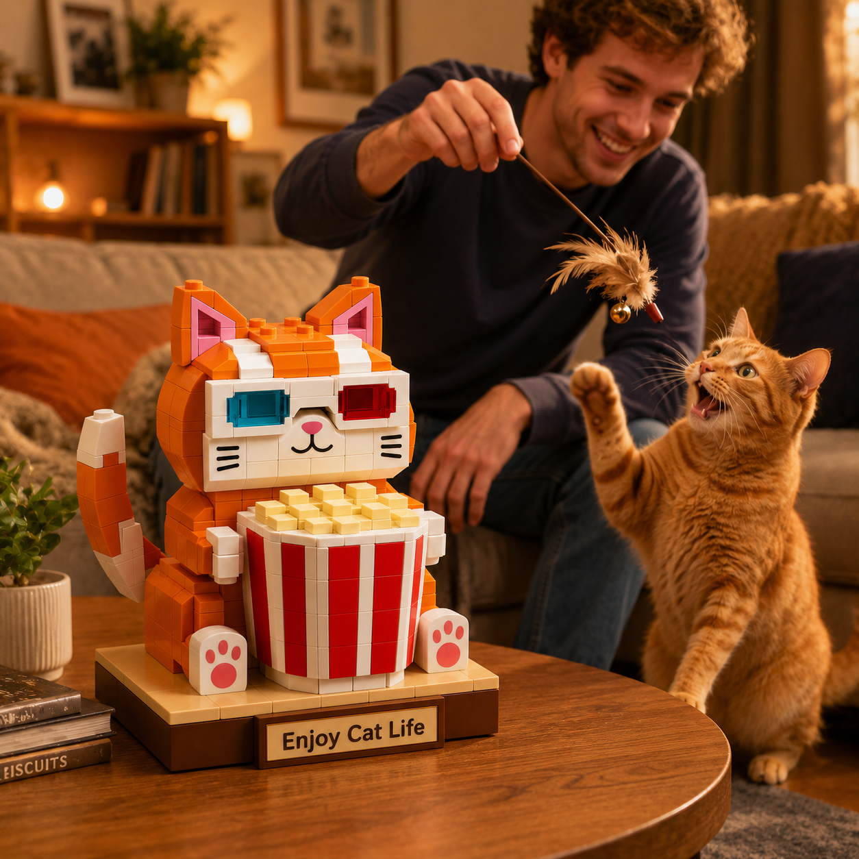 🐱🍿 Collectible Movie Night Cat Brick Set 😎✨