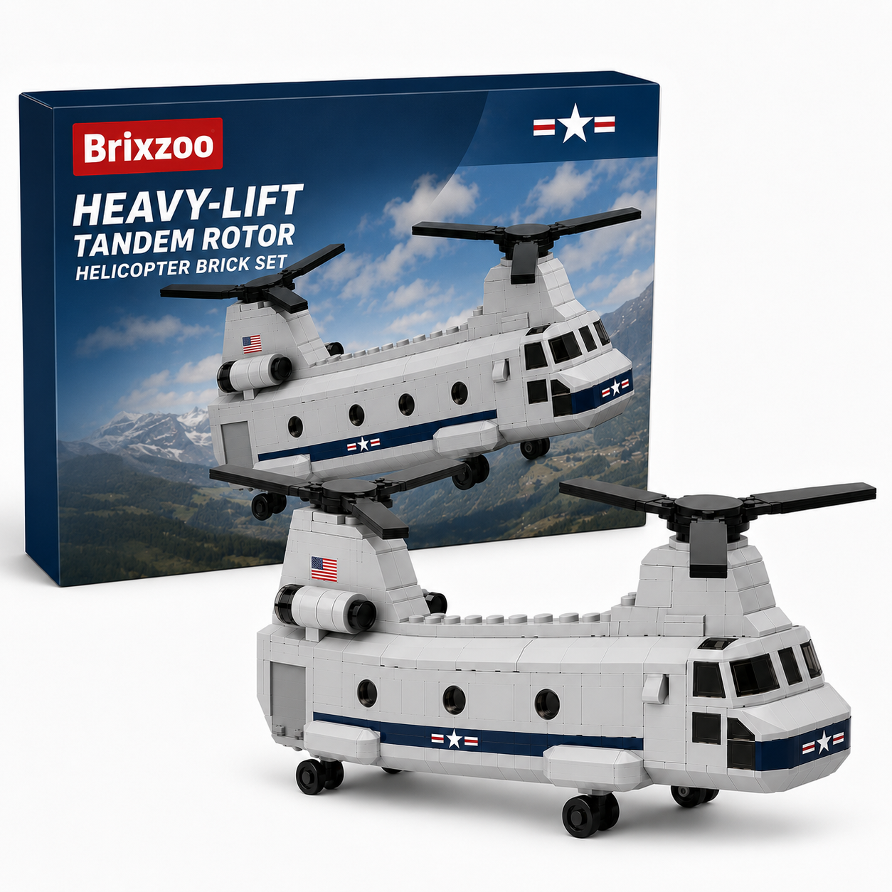 🚁🇺🇸 Heavy-Lift Tandem Rotor Helicopter Brick Set