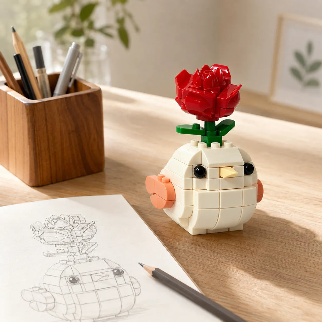 🐦🌹1x Little Bird, Big Bloom Brick Set
