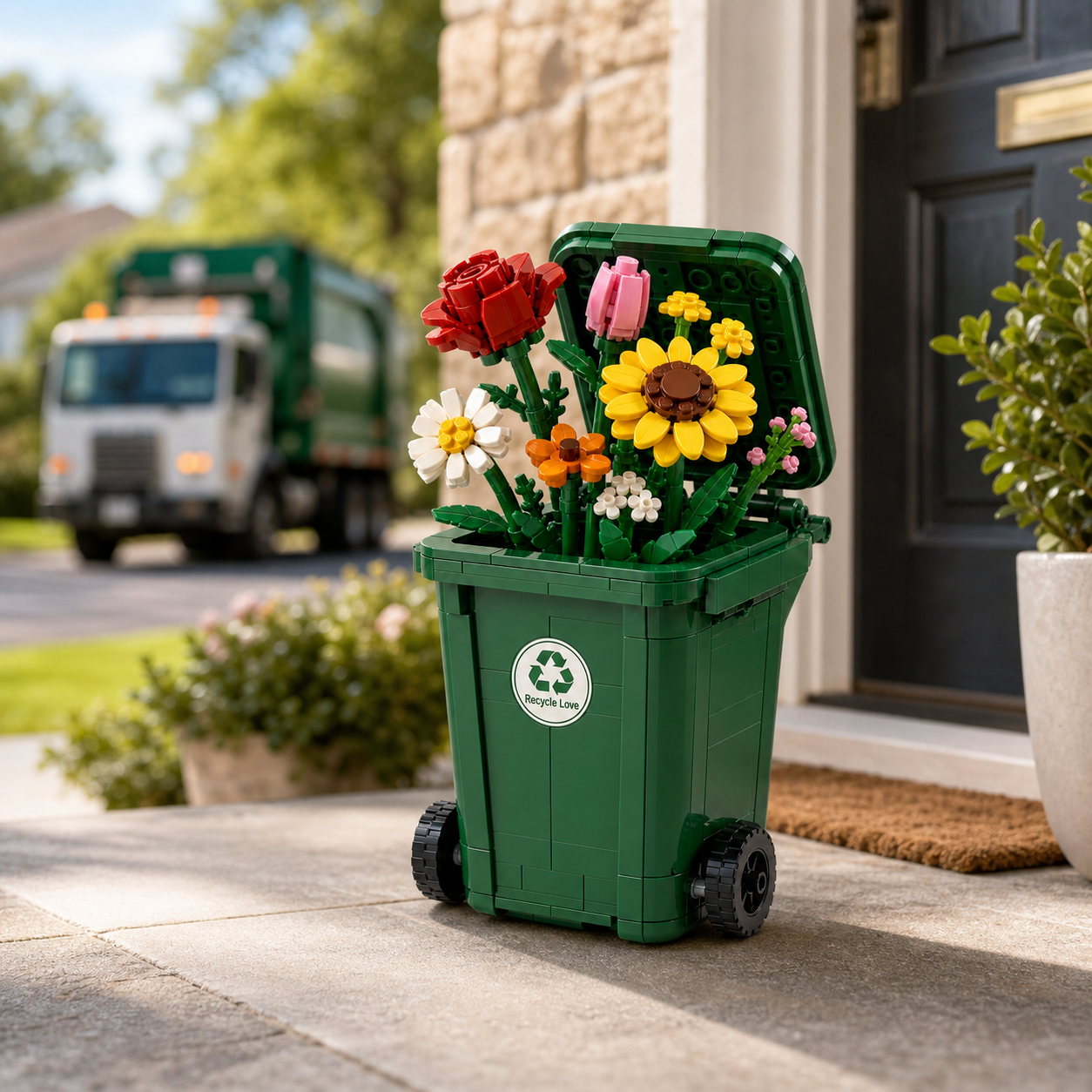 ♻️🌼Recycle Love Flower Bin Brick Set