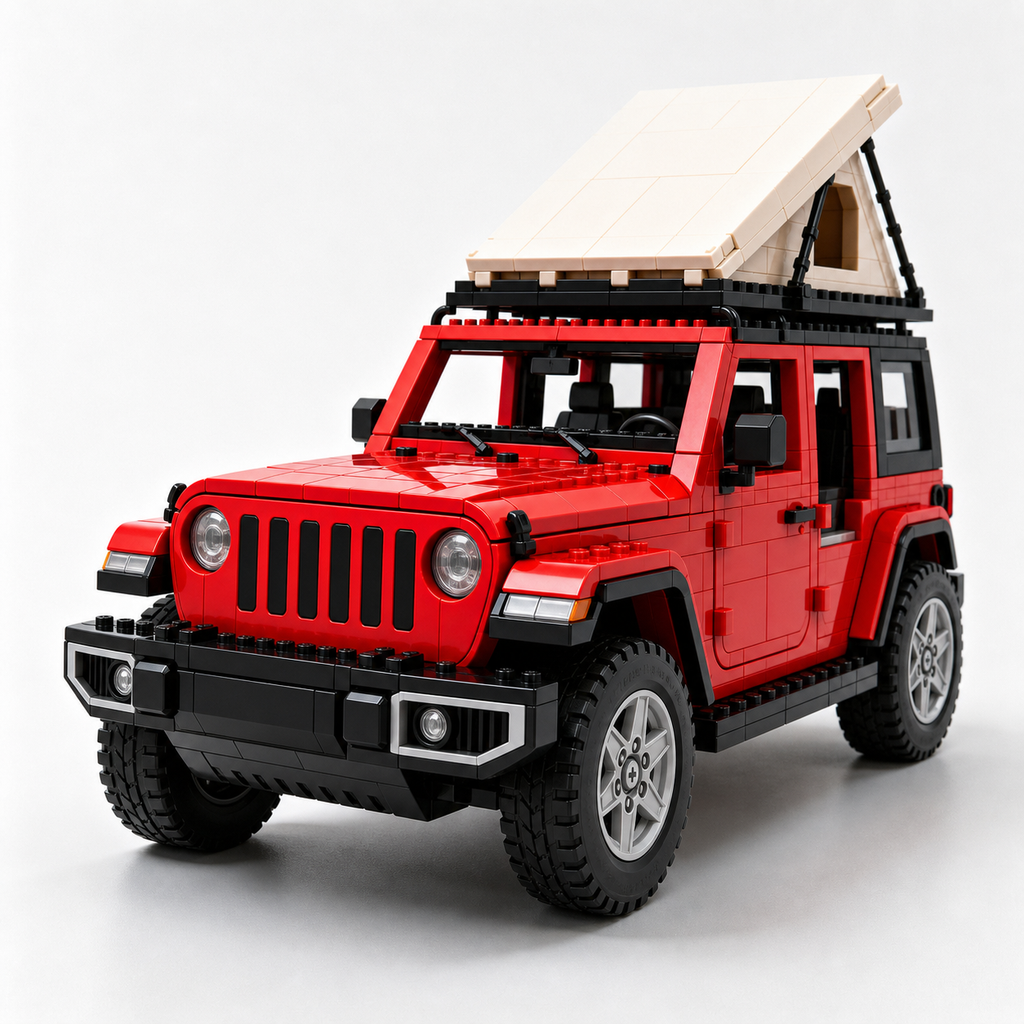 Red Overland Camping SUV Brick Building Kit