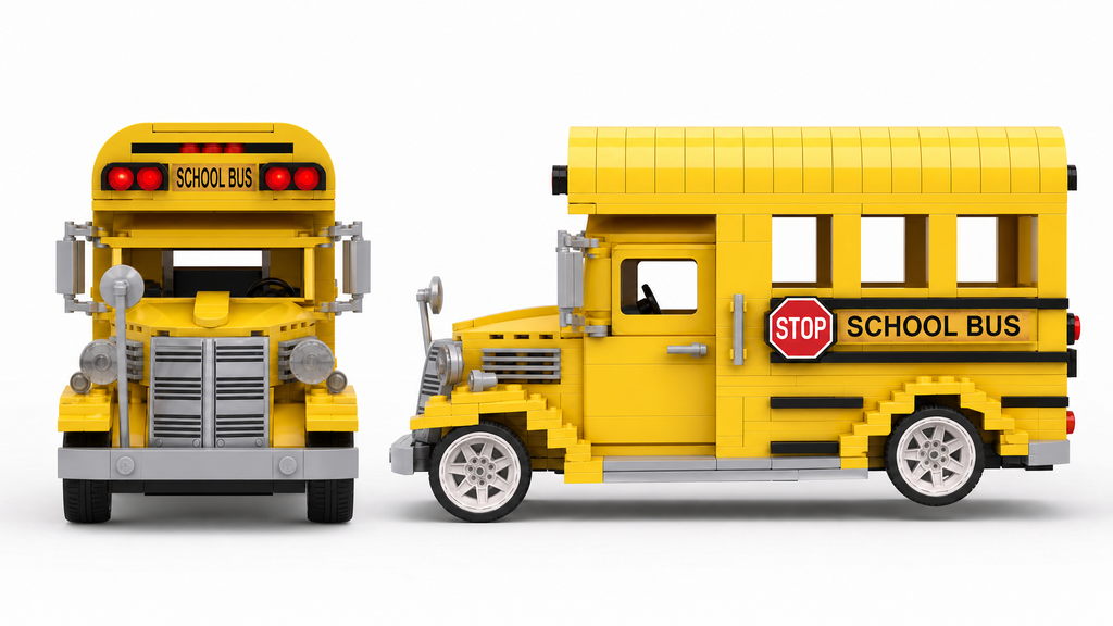 Vintage Yellow School Bus Building Block Set | Classic Vehicle Display Model for Adults