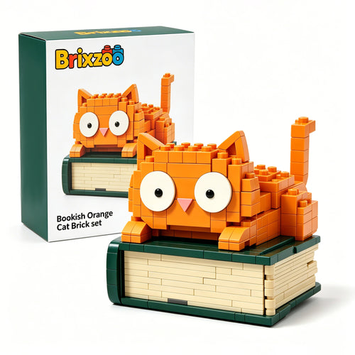 Bookish Orange Cat Building Brick Set 📚🍊