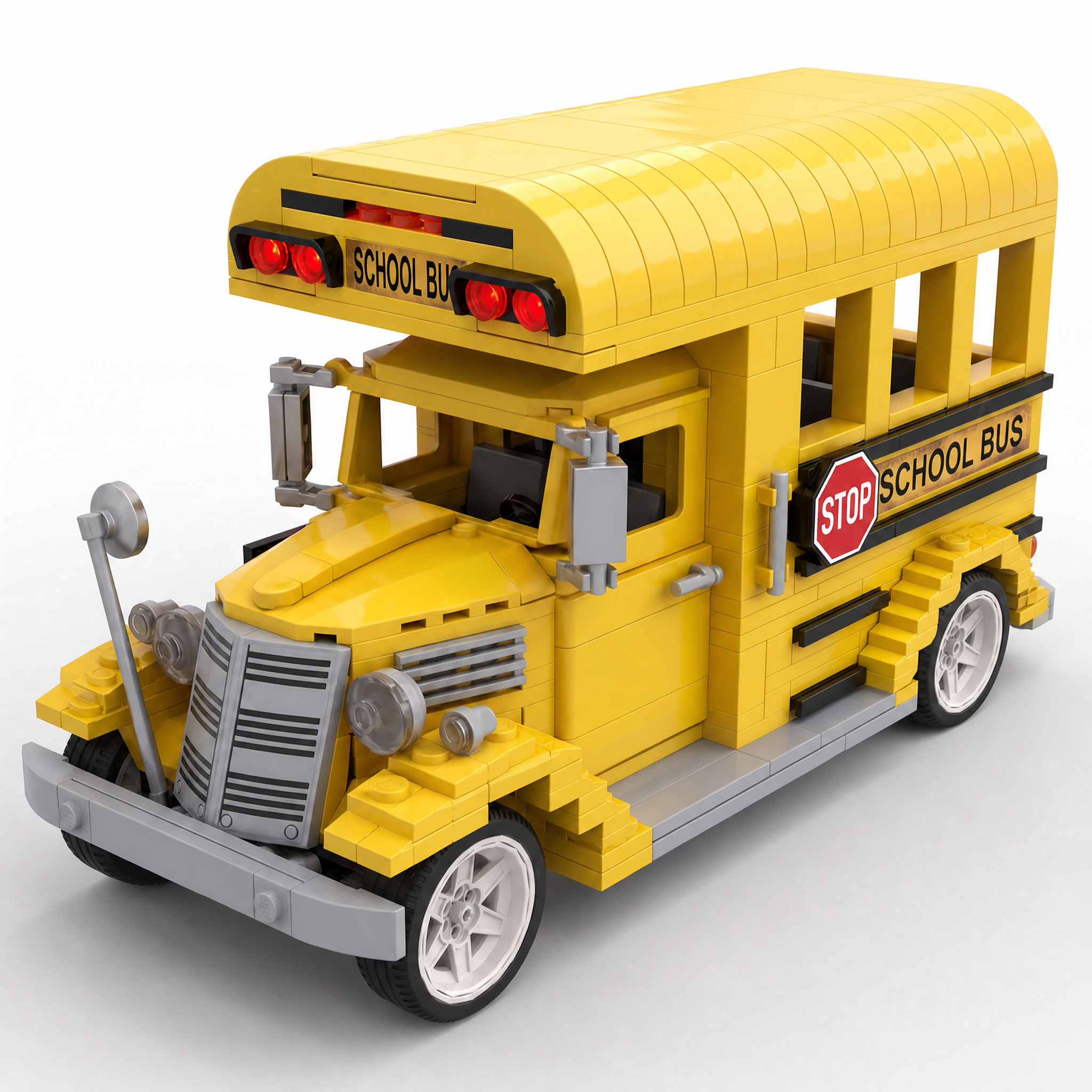 Vintage Yellow School Bus Building Block Set | Classic Vehicle Display Model for Adults