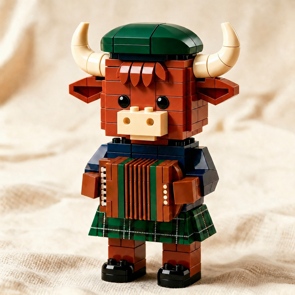 Scottish Highland Cow Accordion Player Building Block Set
