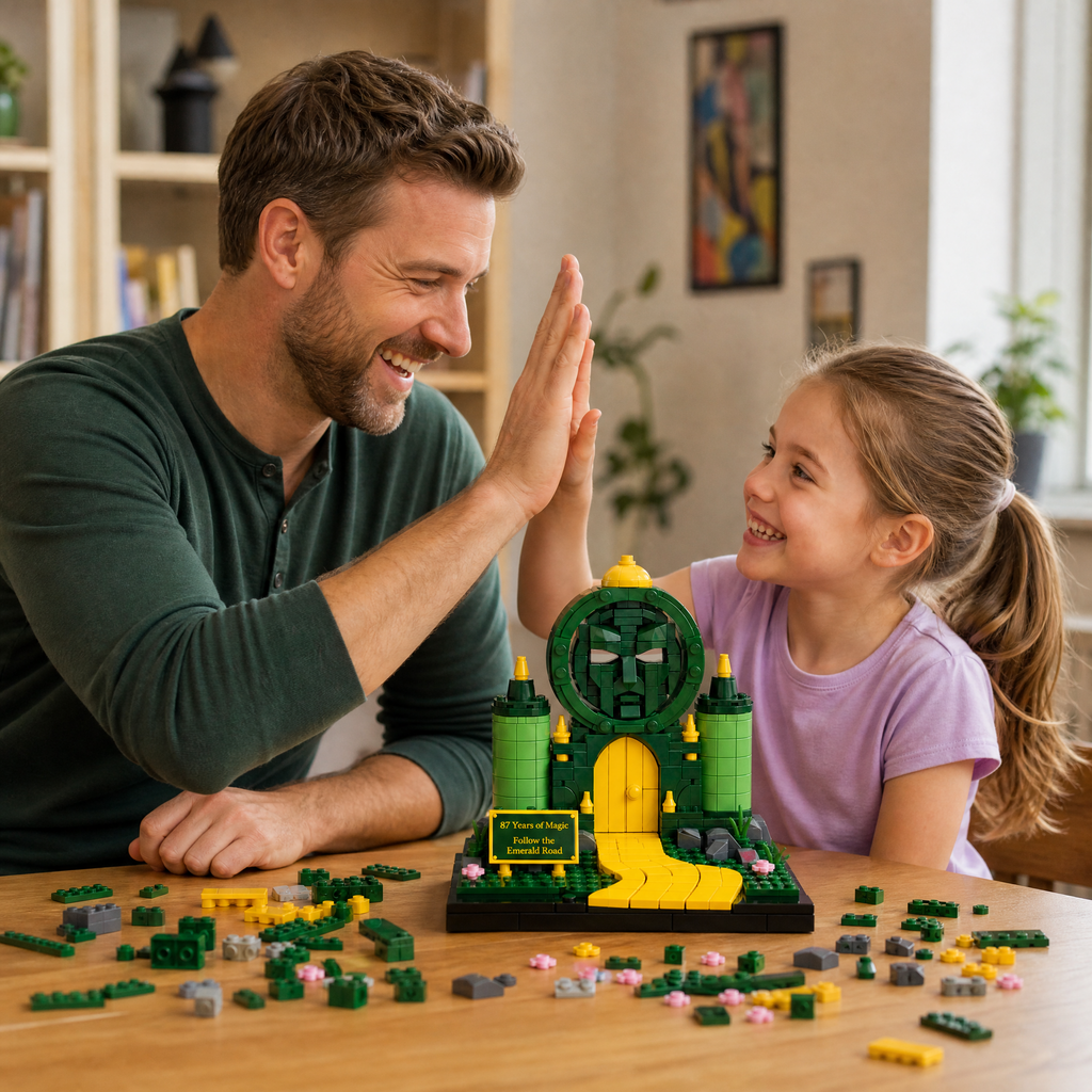 Mystic Green City Gate & Golden Path Brick Set | Nostalgic Fantasy Display Collectible for Adults