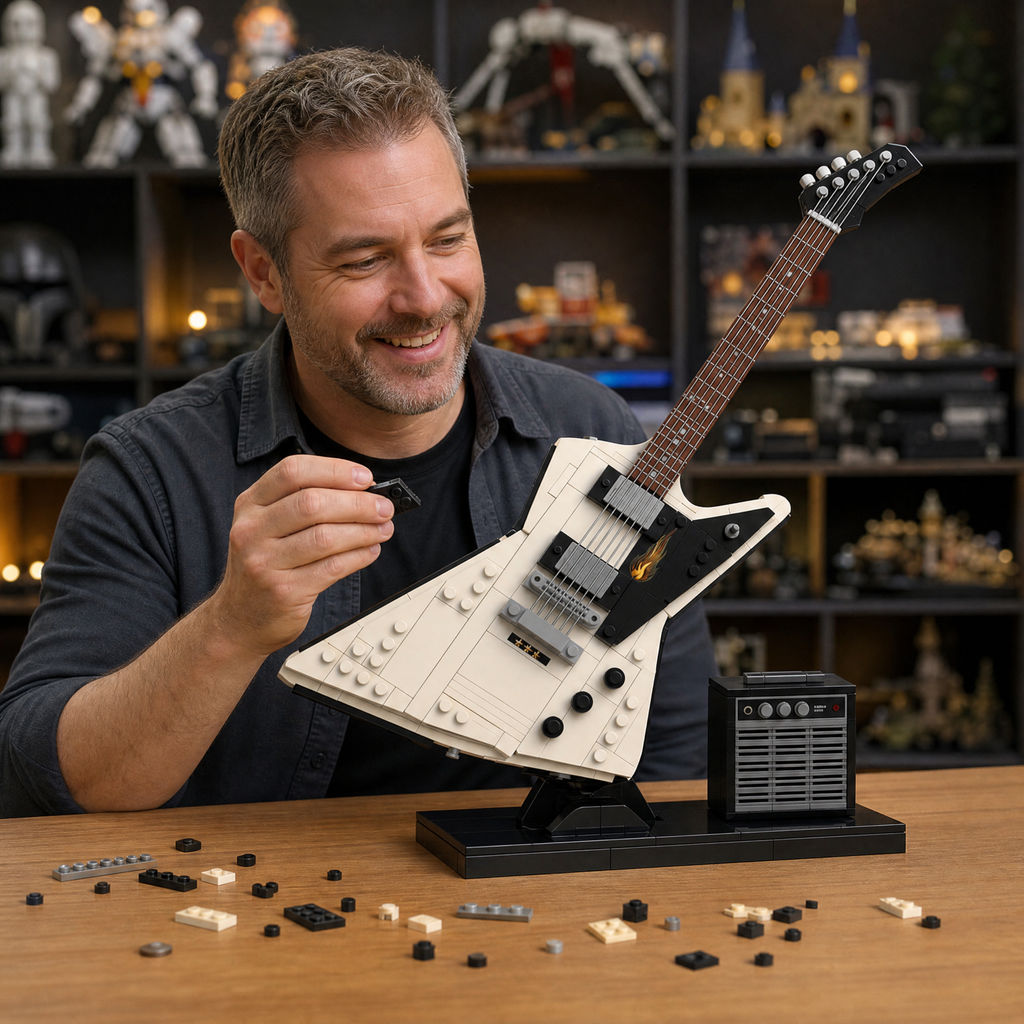 Rock Electric Guitar & Amp Brick Set | Vintage-Inspired Music Display Building Kit for Adults