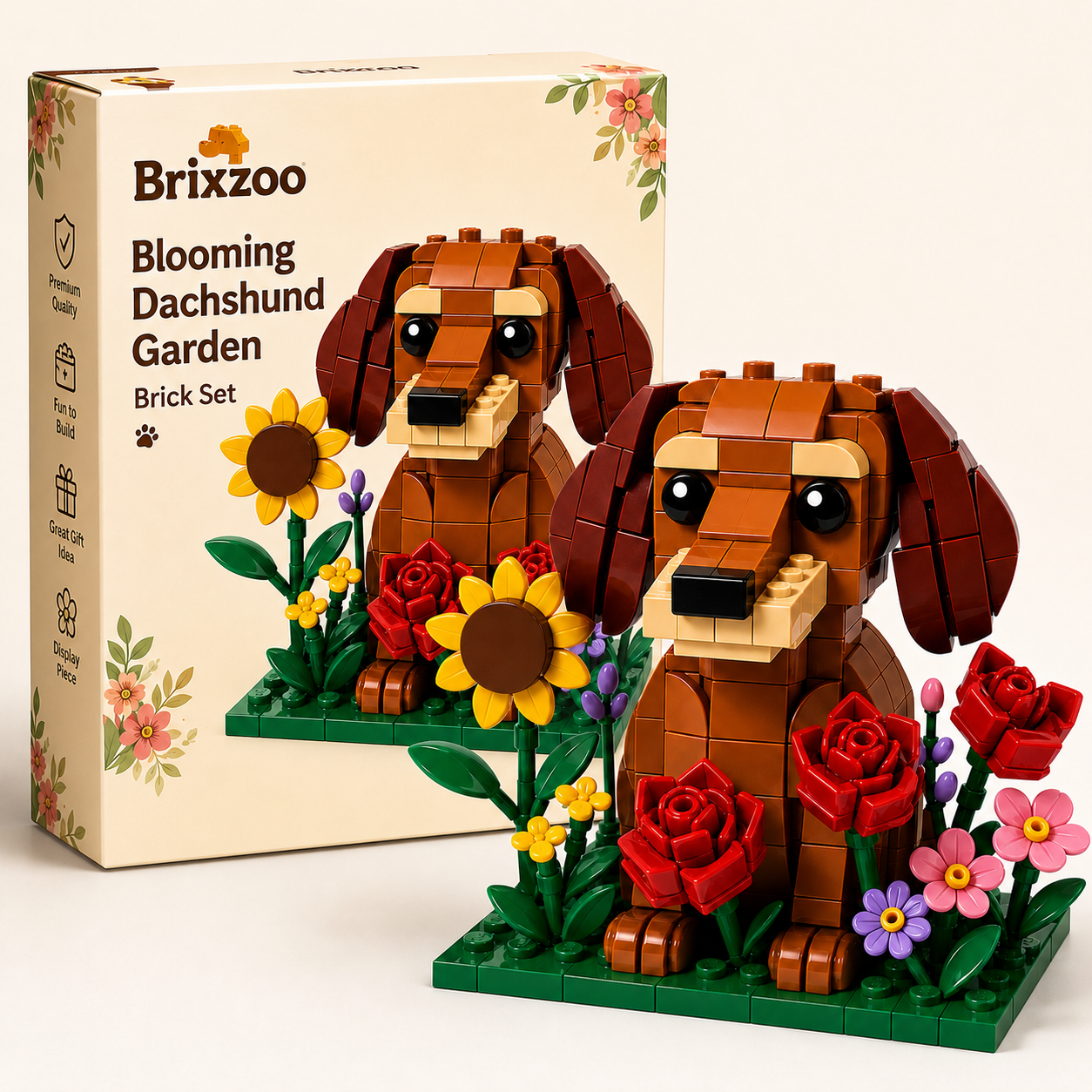 Blooming Dachshund Garden Brick Set 🐶🌻🌹