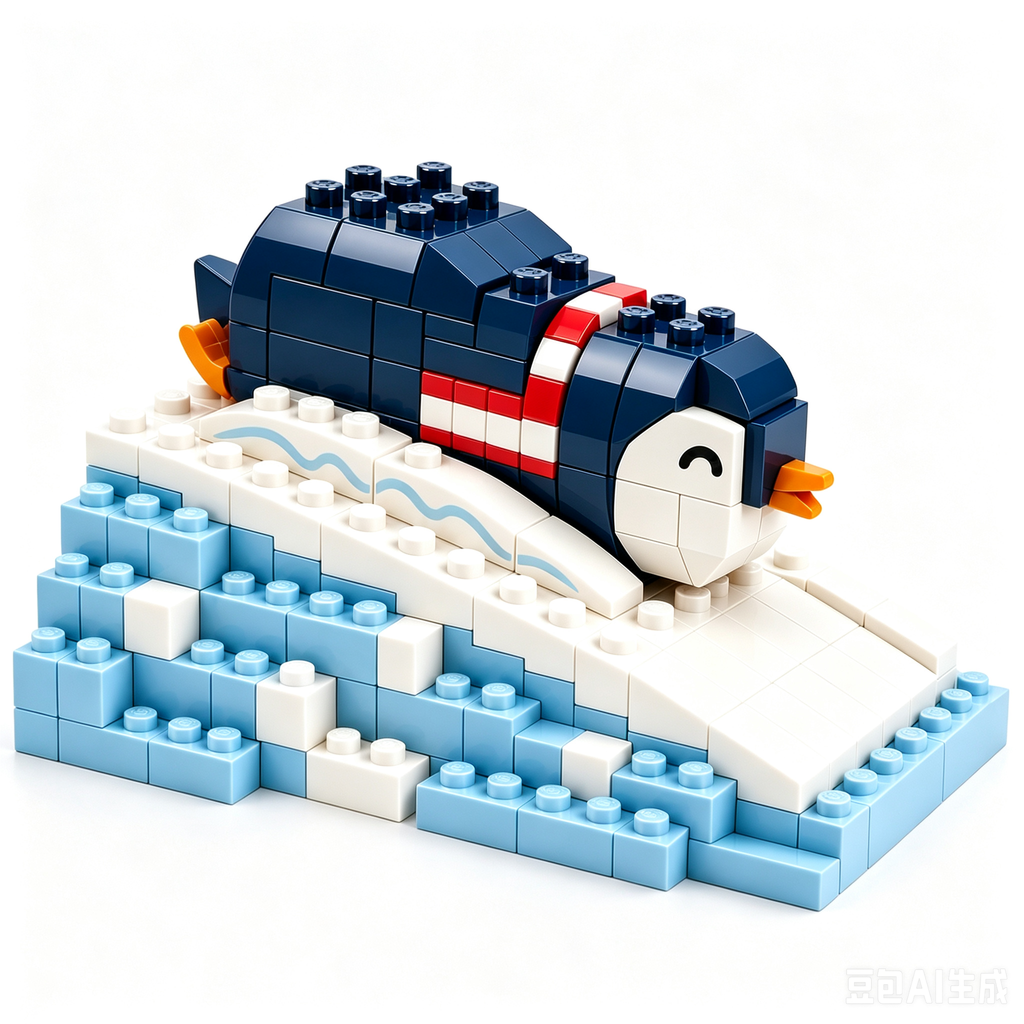 Little Sliding Penguin Winter Brick Set 🐧❄️ | Kawaii Snowy Scene Building Kit with Iceberg