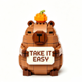Take It Easy Capybara Brick Building Set 🤎🌿 Positive Quote Brick Display for Study Nook, Workspace, Bedroom Shelf
