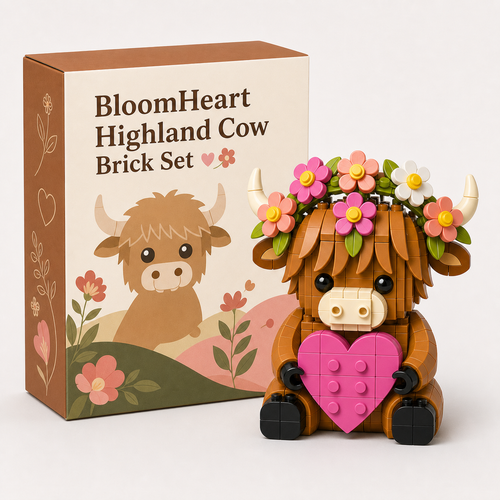 BloomHeart Highland Cow Brick Set 🌸💗