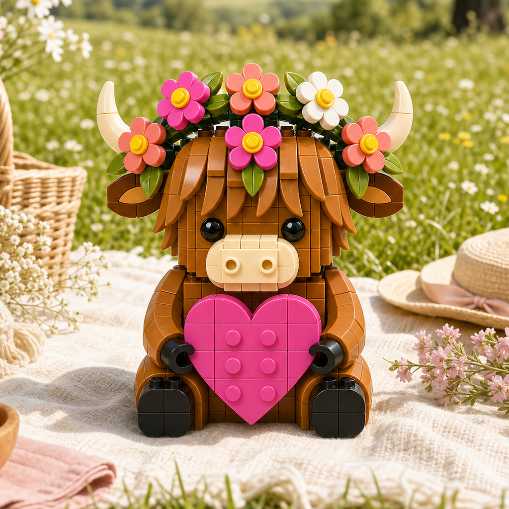 BloomHeart Highland Cow Brick Set 🌸💗