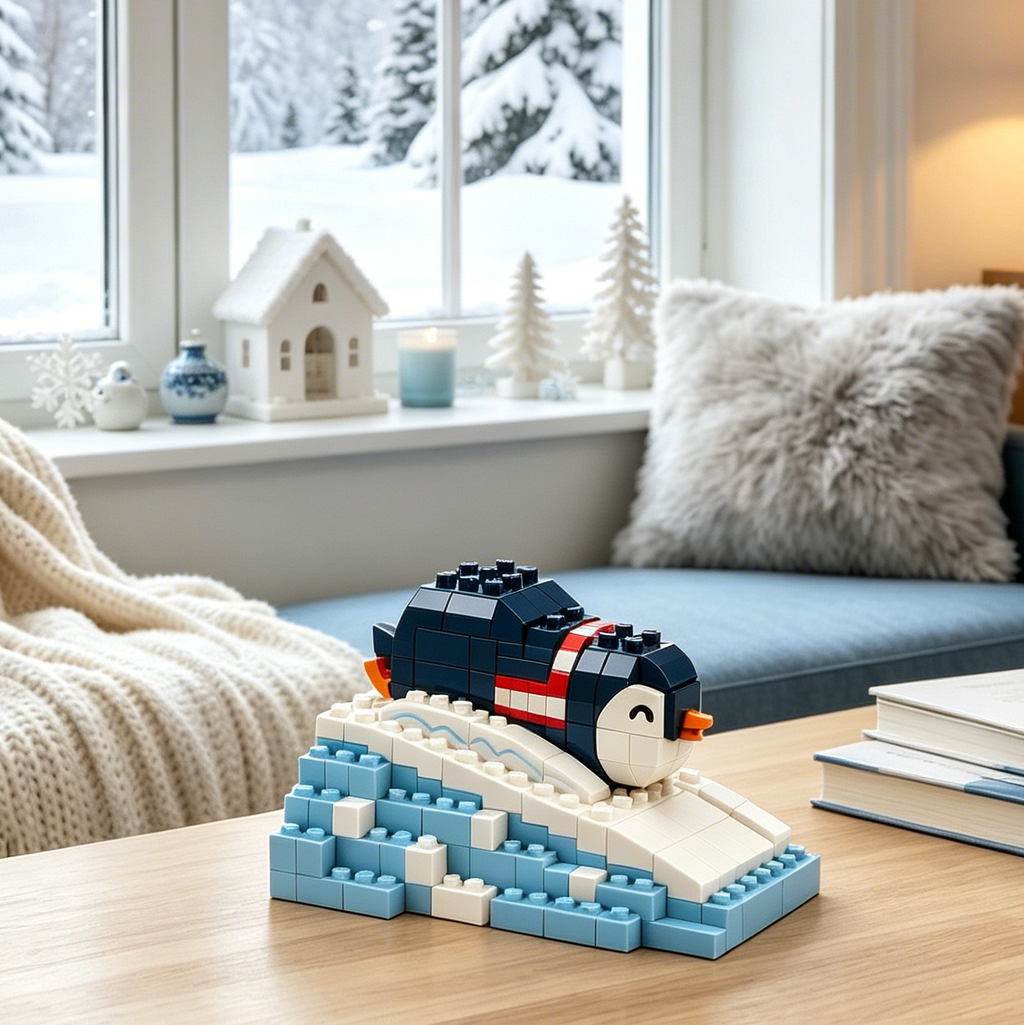 Little Sliding Penguin Winter Brick Set 🐧❄️ | Kawaii Snowy Scene Building Kit with Iceberg