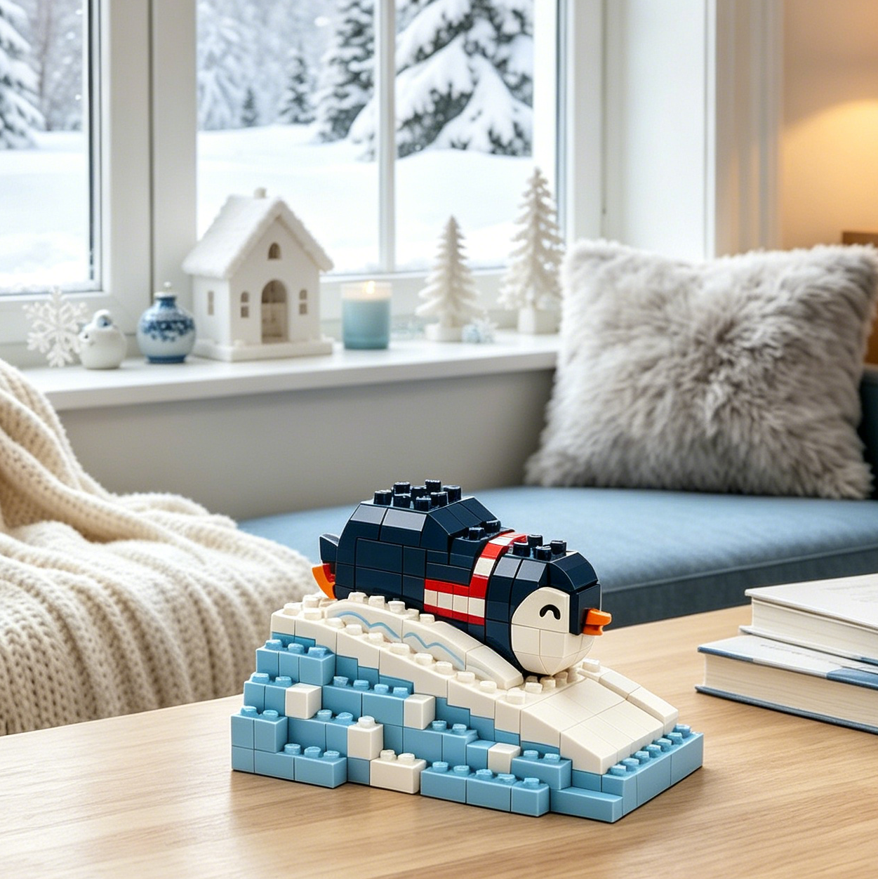 Little Sliding Penguin Winter Brick Set 🐧❄️ | Kawaii Snowy Scene Building Kit with Iceberg