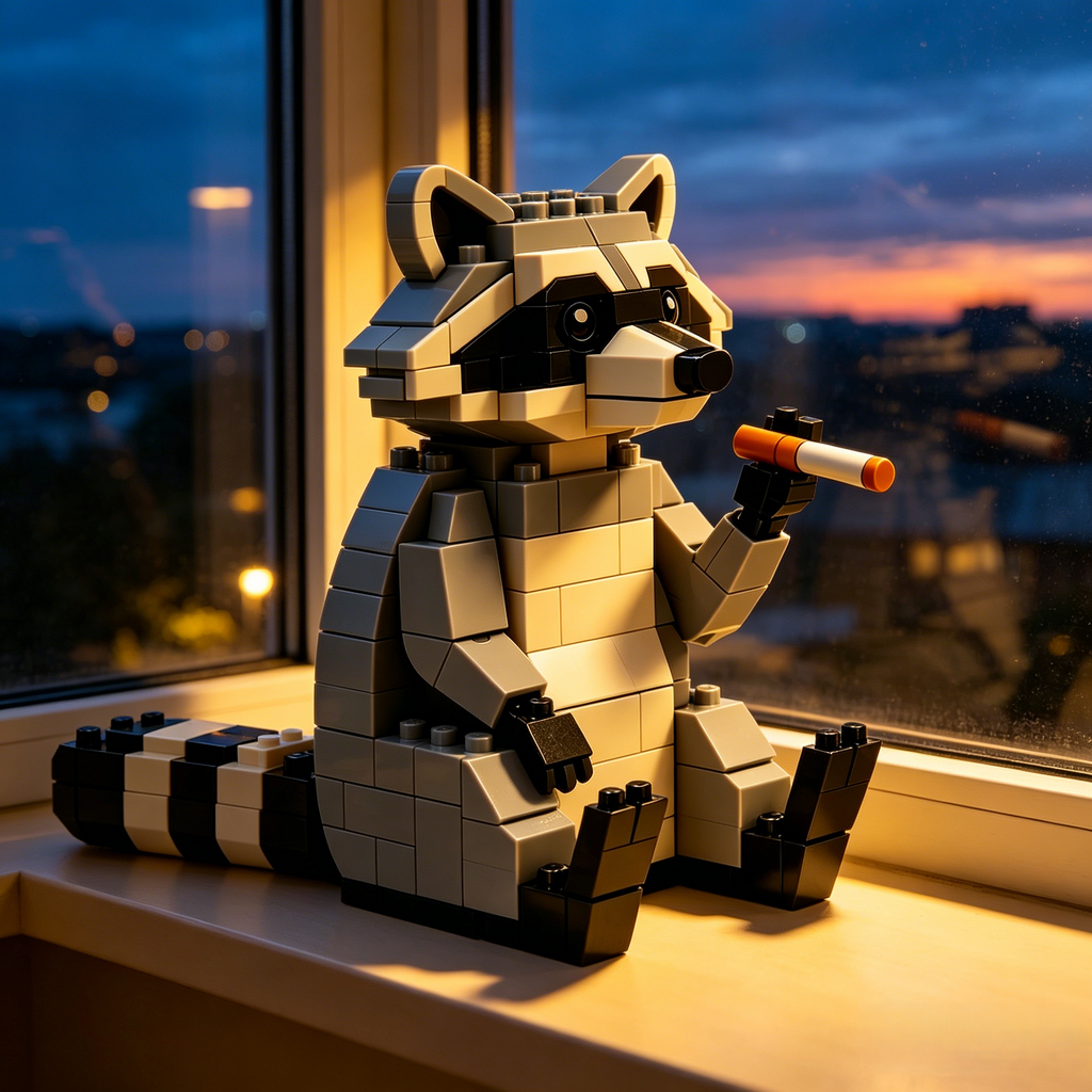 Einsamer Raucher Waschbär Baukasten