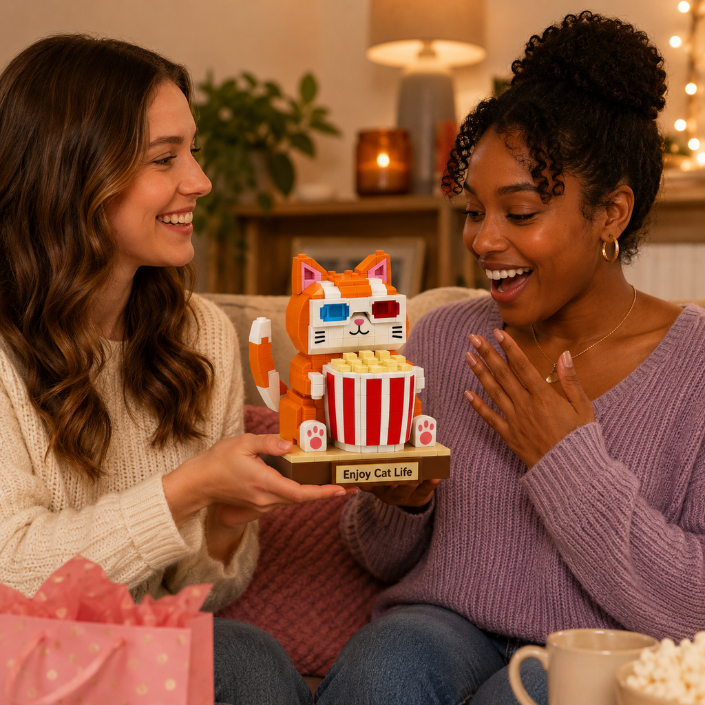 🐱🍿 Collectible Movie Night Cat Brick Set 😎✨