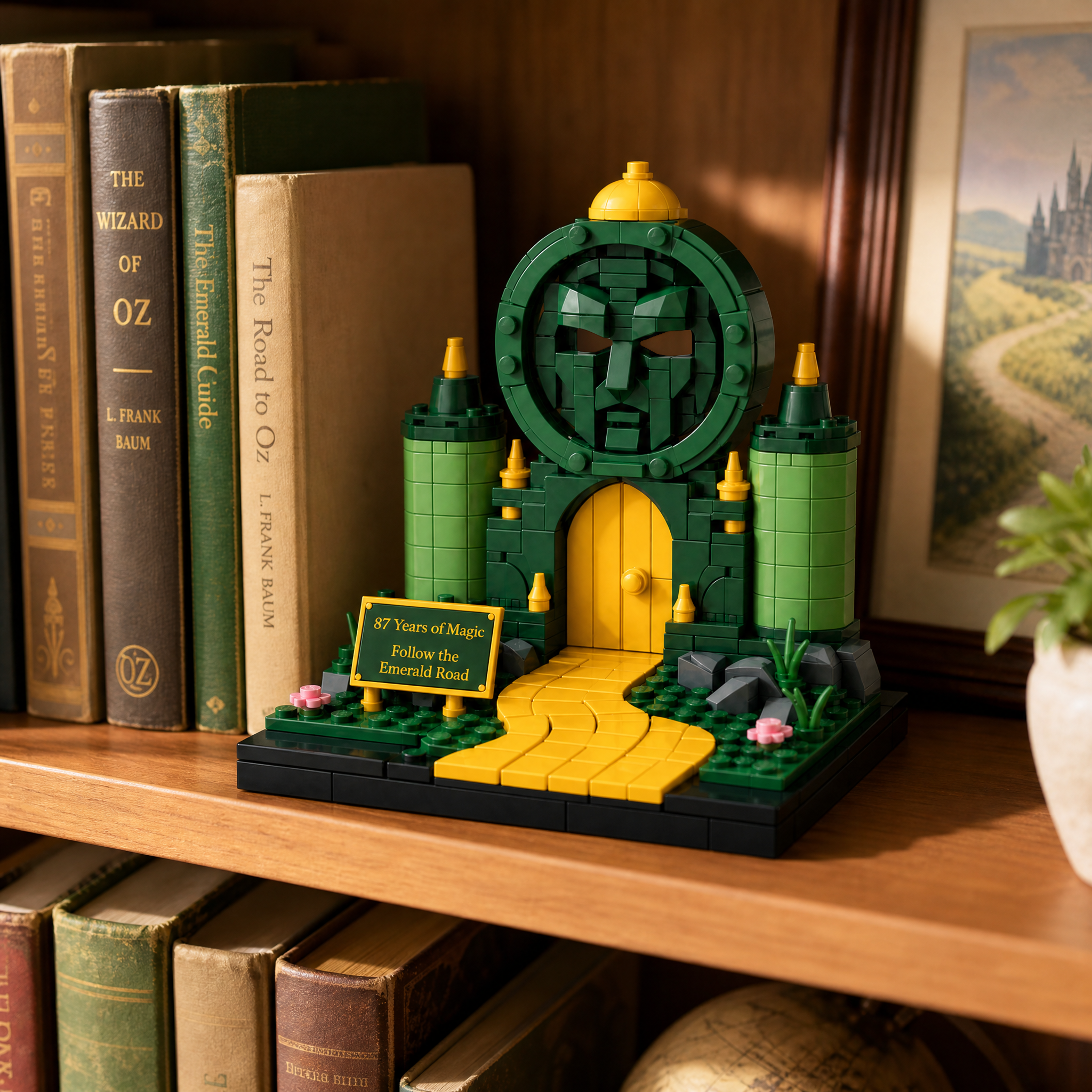 Mystic Green City Gate & Golden Path Brick Set | Nostalgic Fantasy Display Collectible for Adults