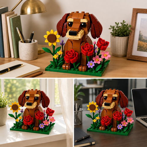 Blooming Dachshund Garden Brick Set 🐶🌻🌹