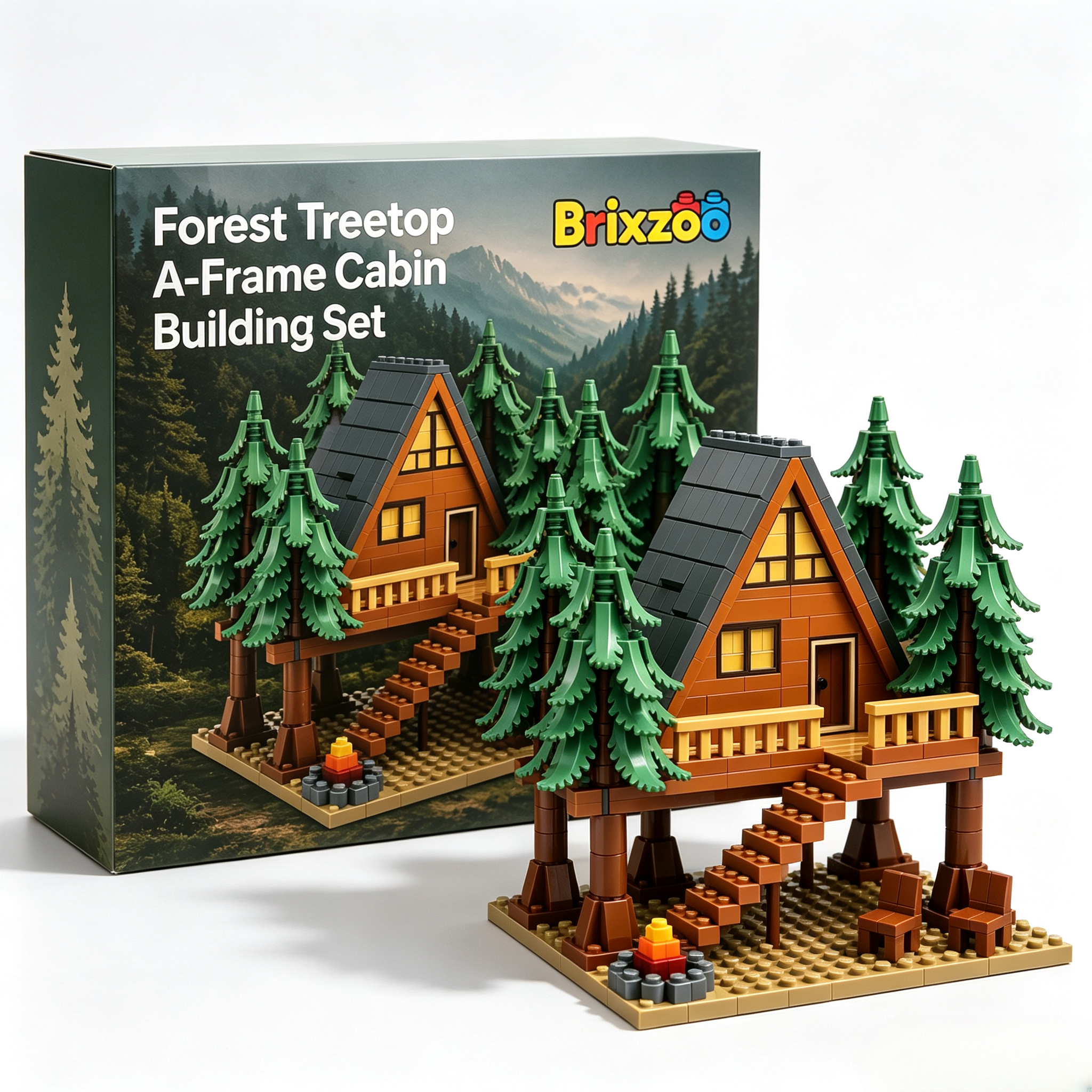 Forest Treetop A-Frame Cabin Building Set 🌲⛺️