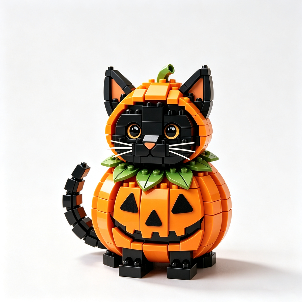 Pumpkin Black Cat Building Blocks Set