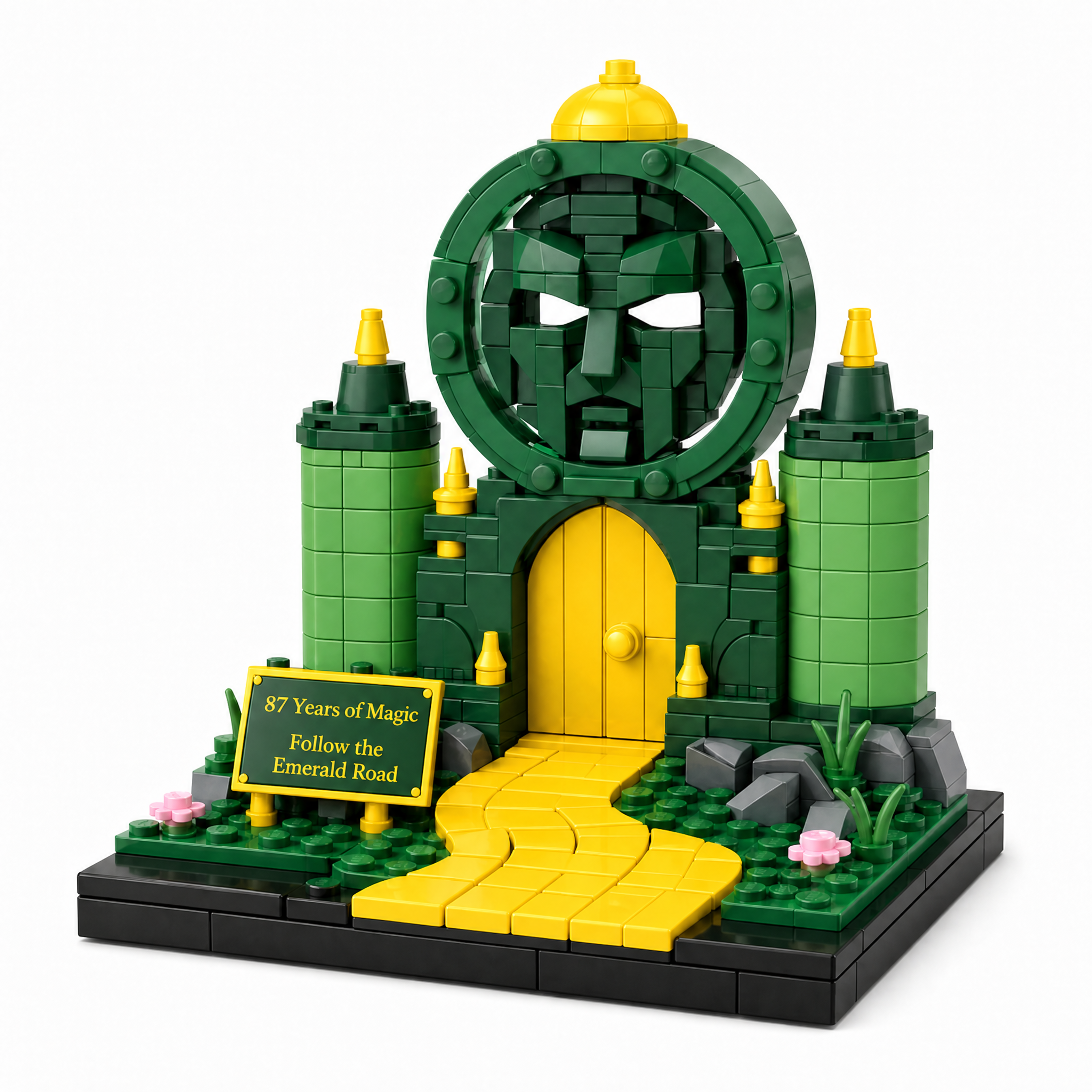 Mystic Green City Gate & Golden Path Brick Set | Nostalgic Fantasy Display Collectible for Adults