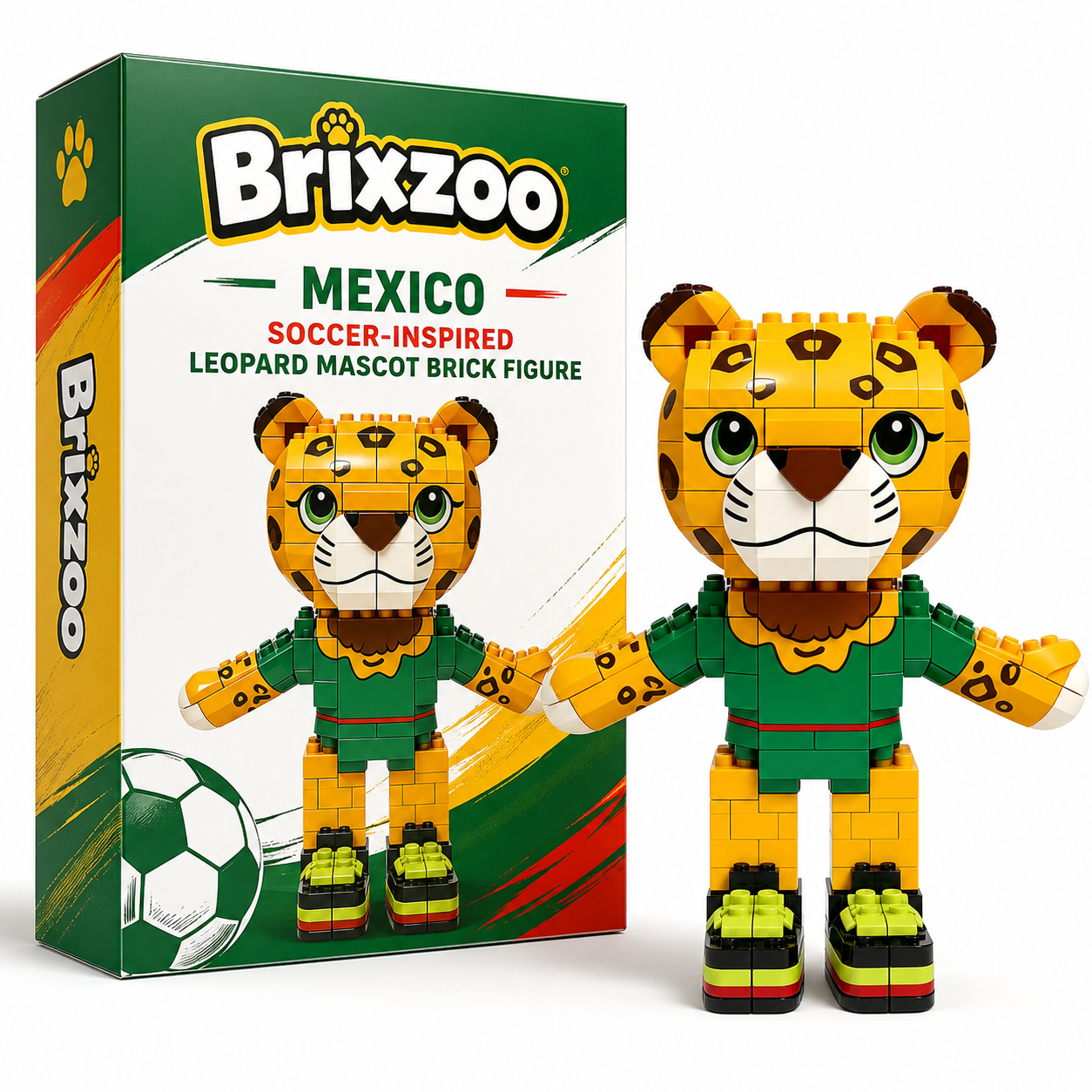 🇲🇽⚽ Mexico Soccer-Inspired Leopard Mascot Brick Figure 🐆✨