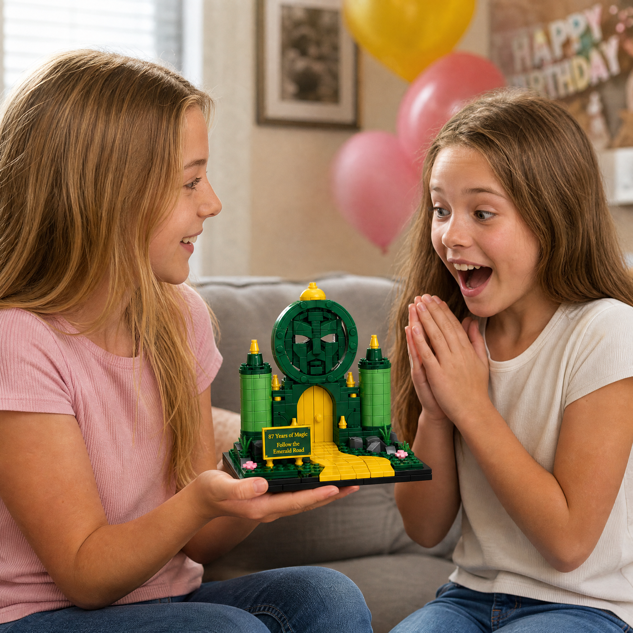 Mystic Green City Gate & Golden Path Brick Set | Nostalgic Fantasy Display Collectible for Adults