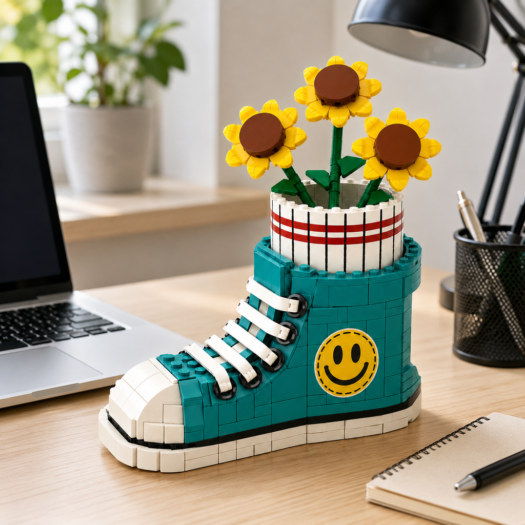 🌻👟 Collectible Smiling Sneaker Sunflower Brick Set 😊✨