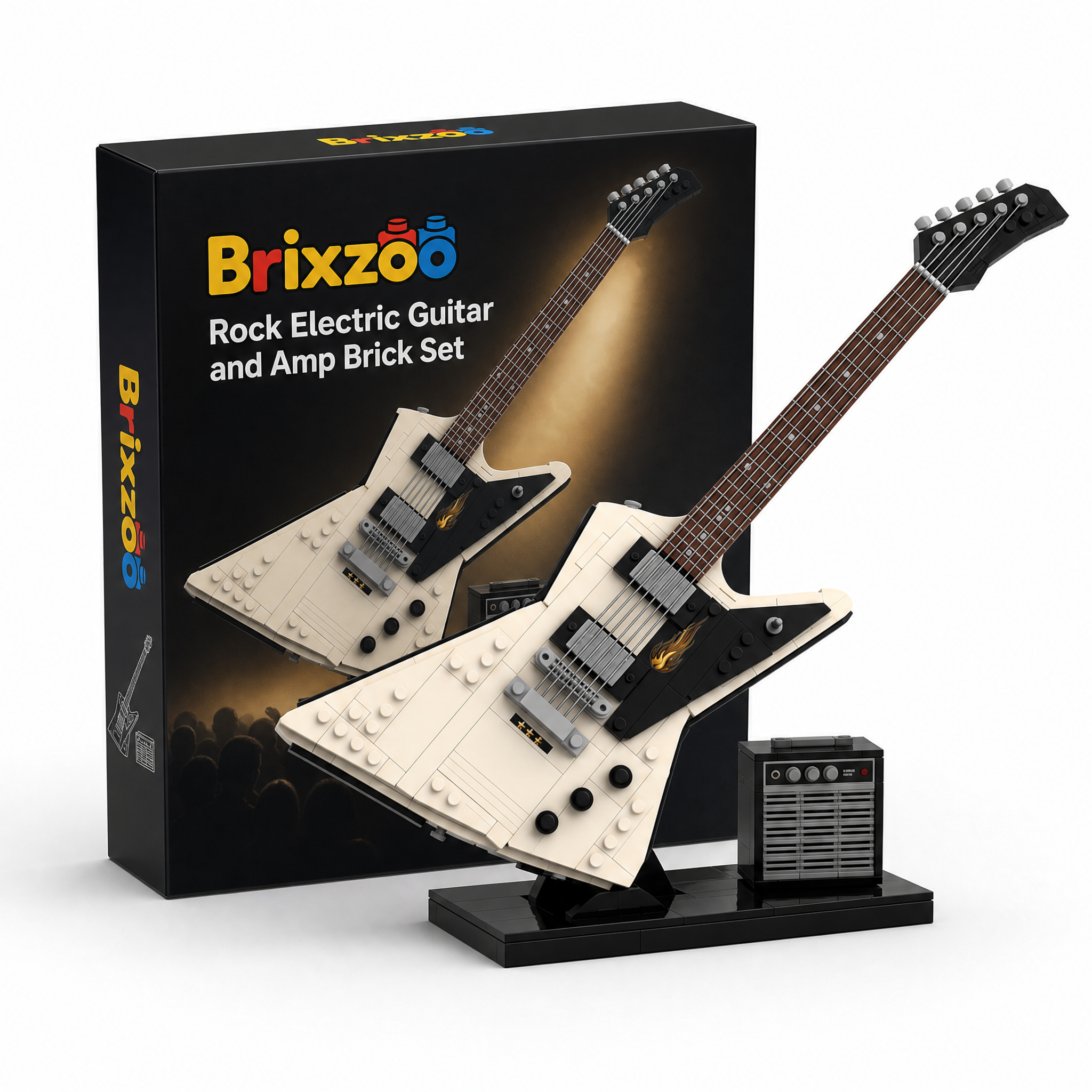 Rock Electric Guitar & Amp Brick Set | Vintage-Inspired Music Display Building Kit for Adults