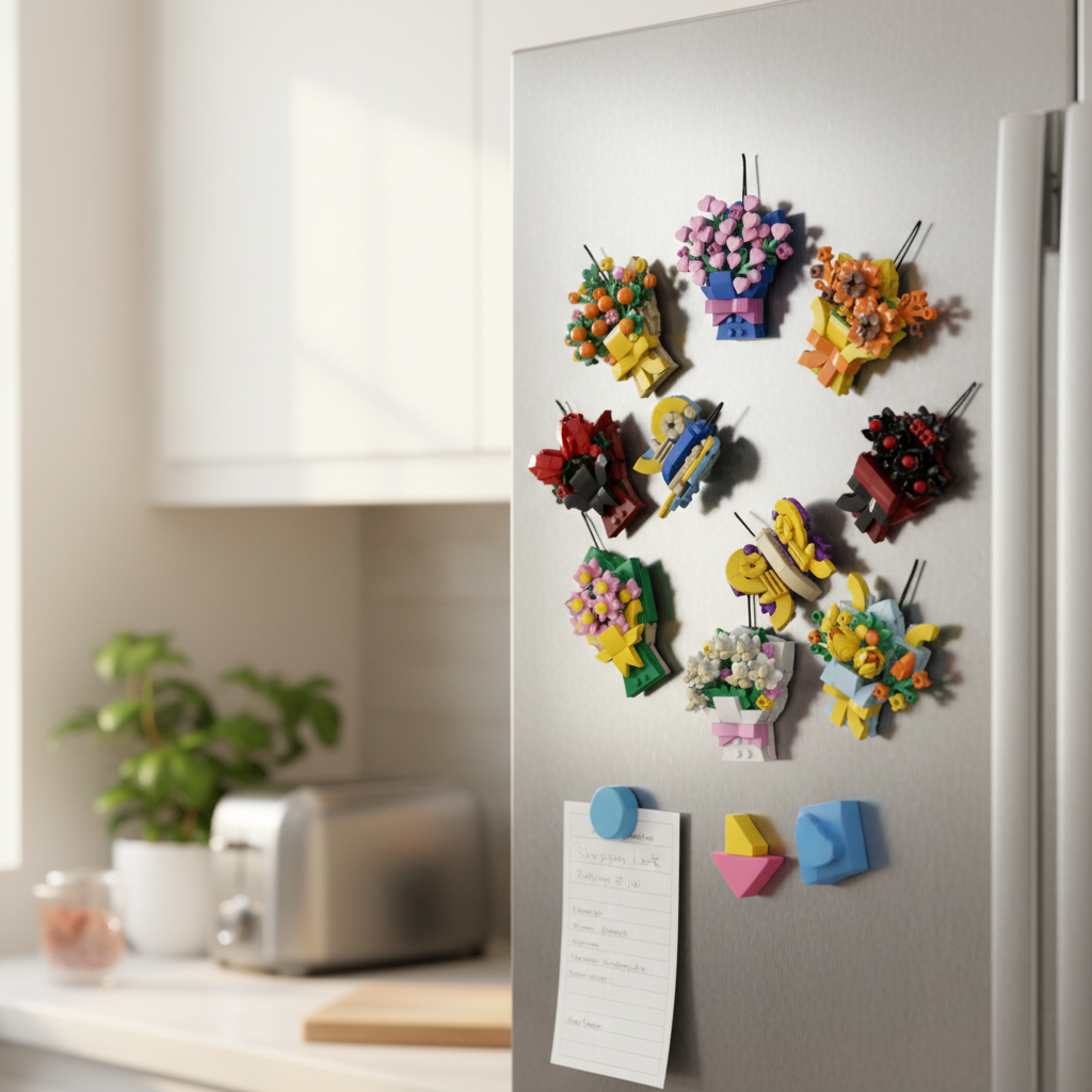 Baustein-Blumenstrauß-Kühlschrankmagnet-Set💌