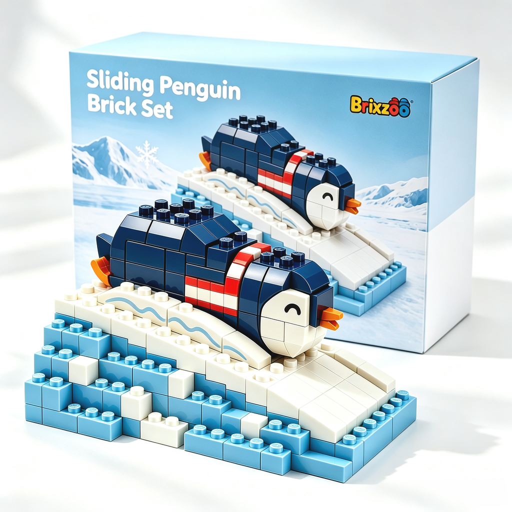 Little Sliding Penguin Winter Brick Set 🐧❄️ | Kawaii Snowy Scene Building Kit with Iceberg