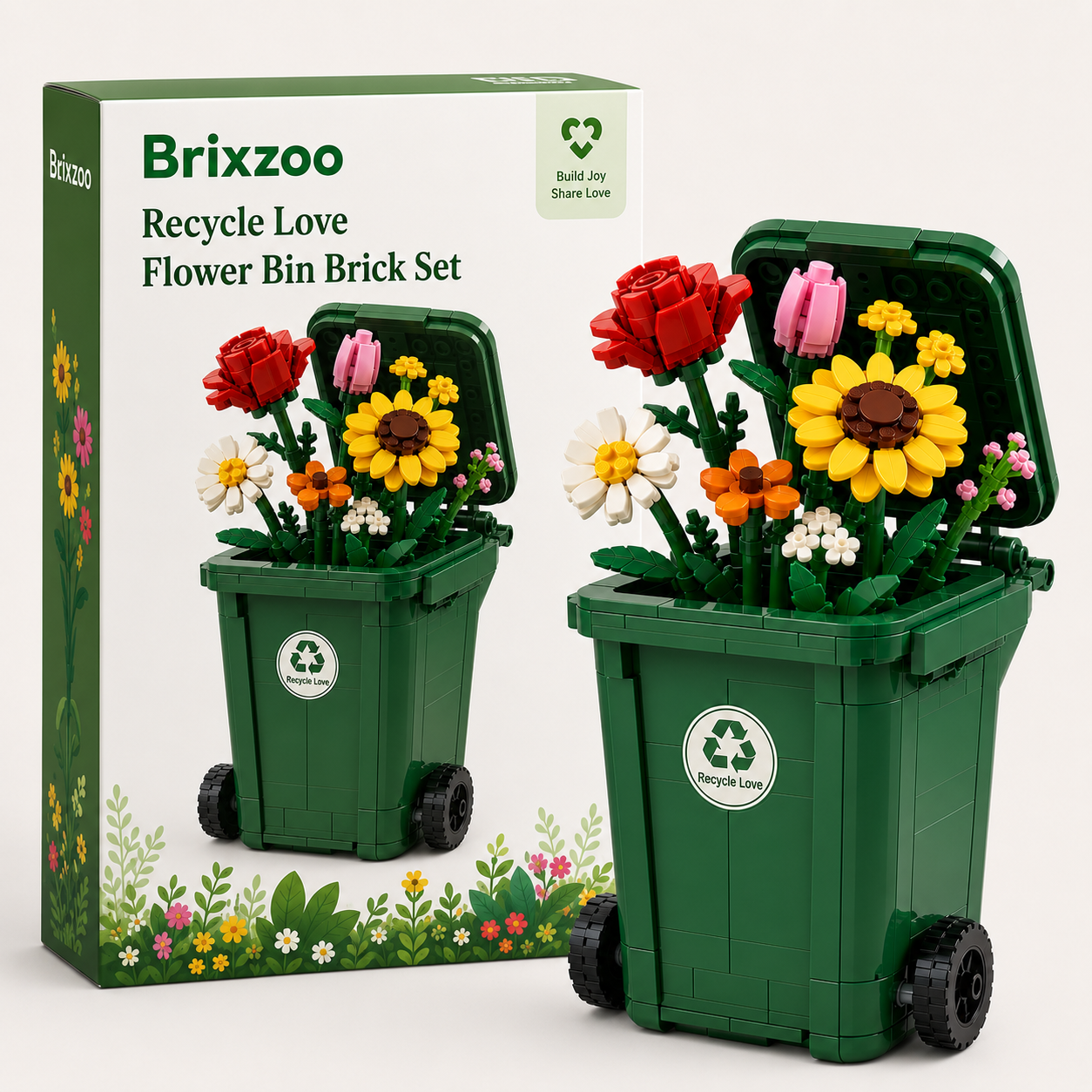 ♻️🌼Recycle Love Flower Bin Brick Set