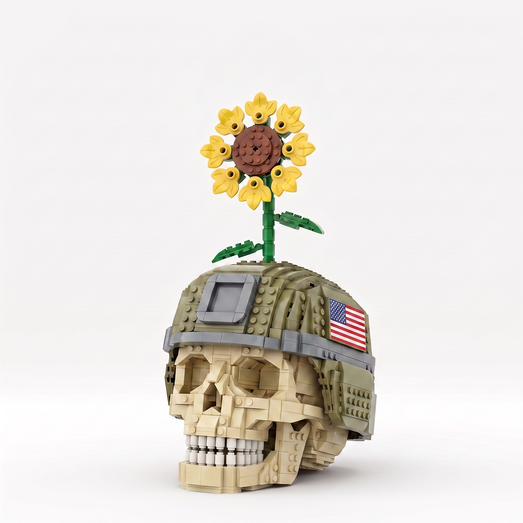 🌻🪖 Sunflower Soldier Skull Brick Display Set