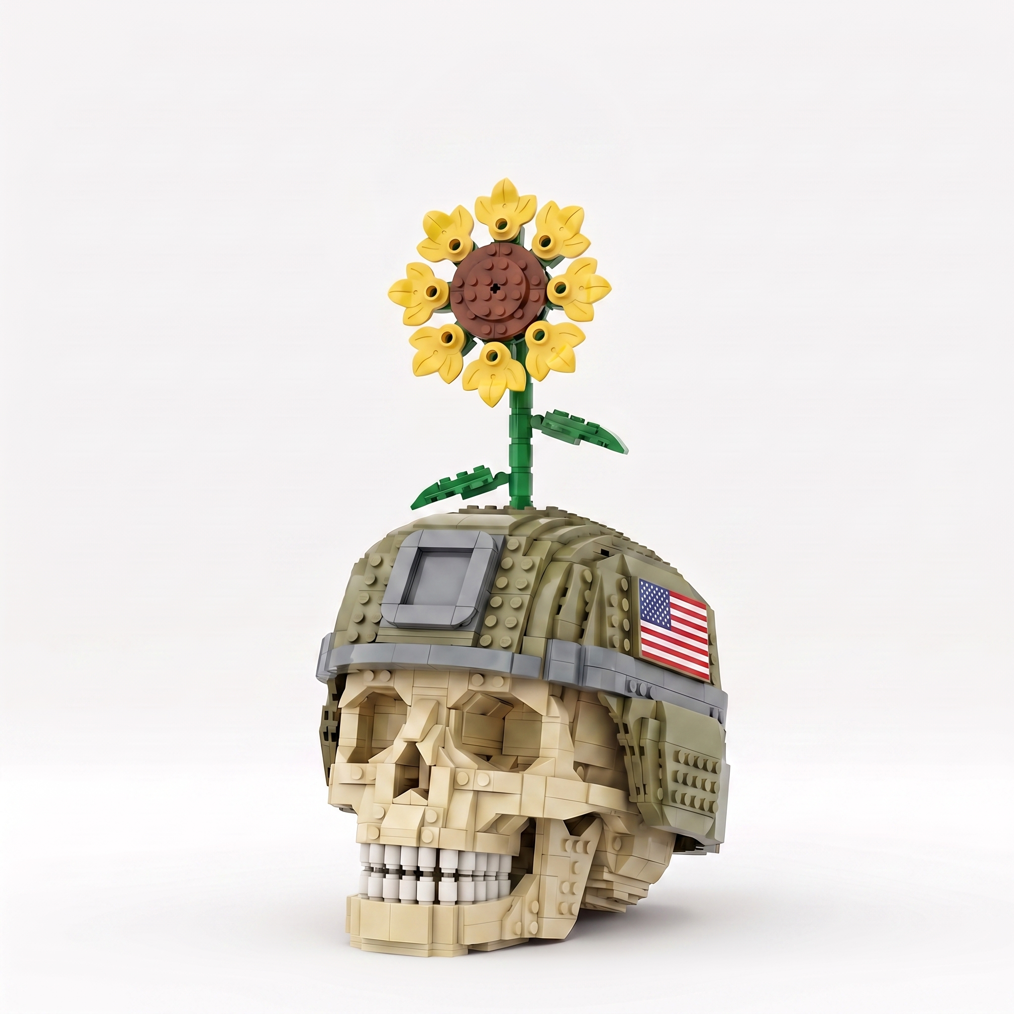 🌻🪖 Sunflower Soldier Skull Brick Display Set