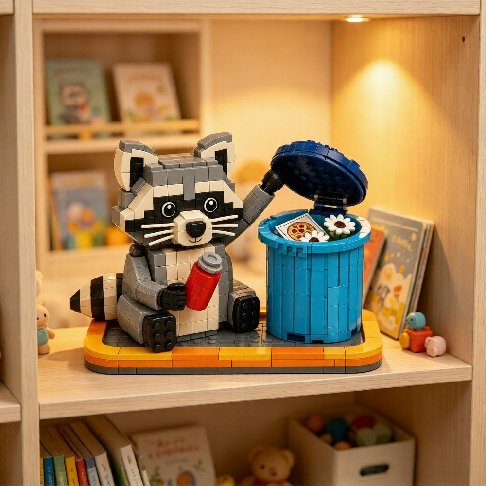 🦝 Trash Can Raccoon Brick Set | Fun Street Scene Display for Kids