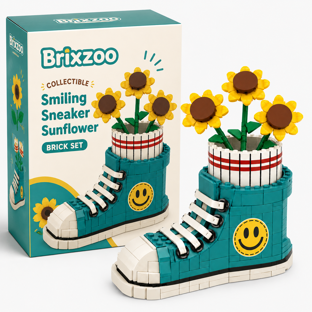 🌻👟 Collectible Smiling Sneaker Sunflower Brick Set 😊✨