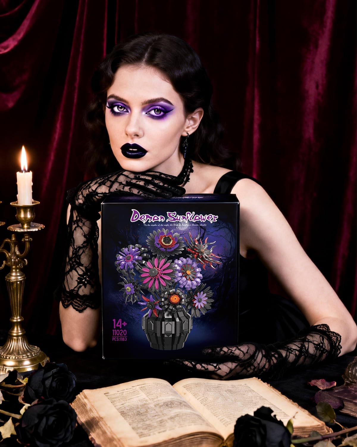 🖤Dunkle Sonnenblumen Bau-Set mit Vase
