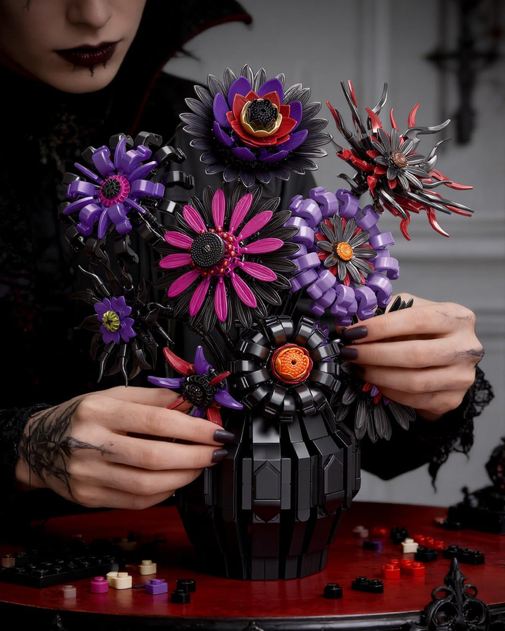 🖤Dunkle Sonnenblumen Bau-Set mit Vase