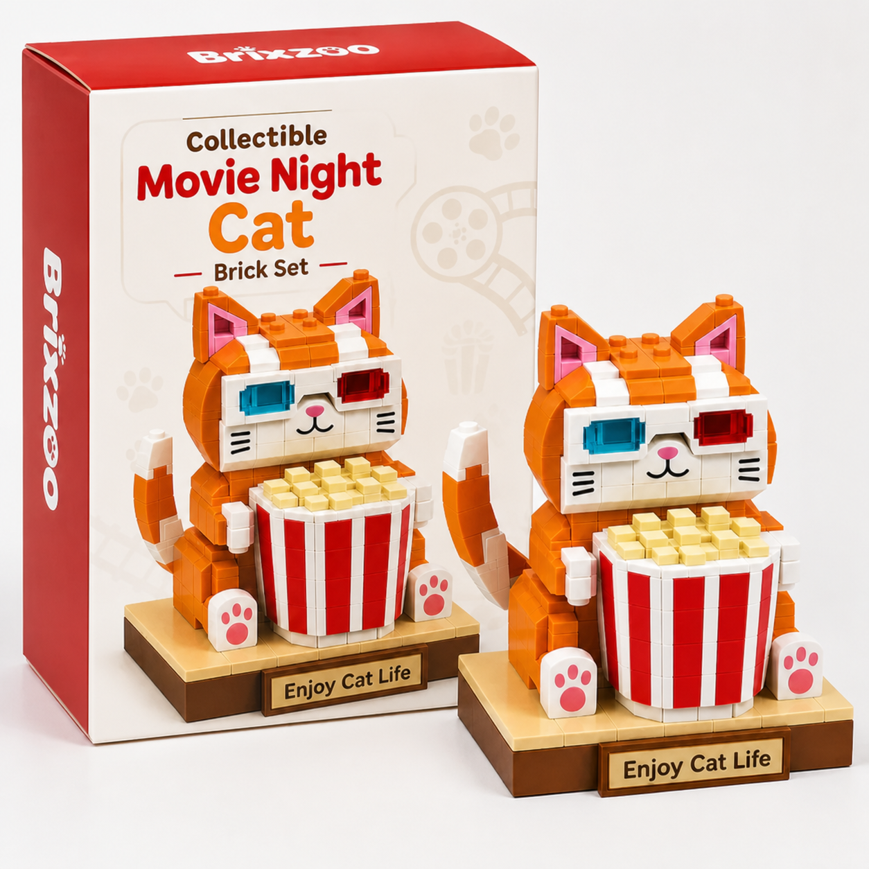 🐱🍿 Collectible Movie Night Cat Brick Set 😎✨