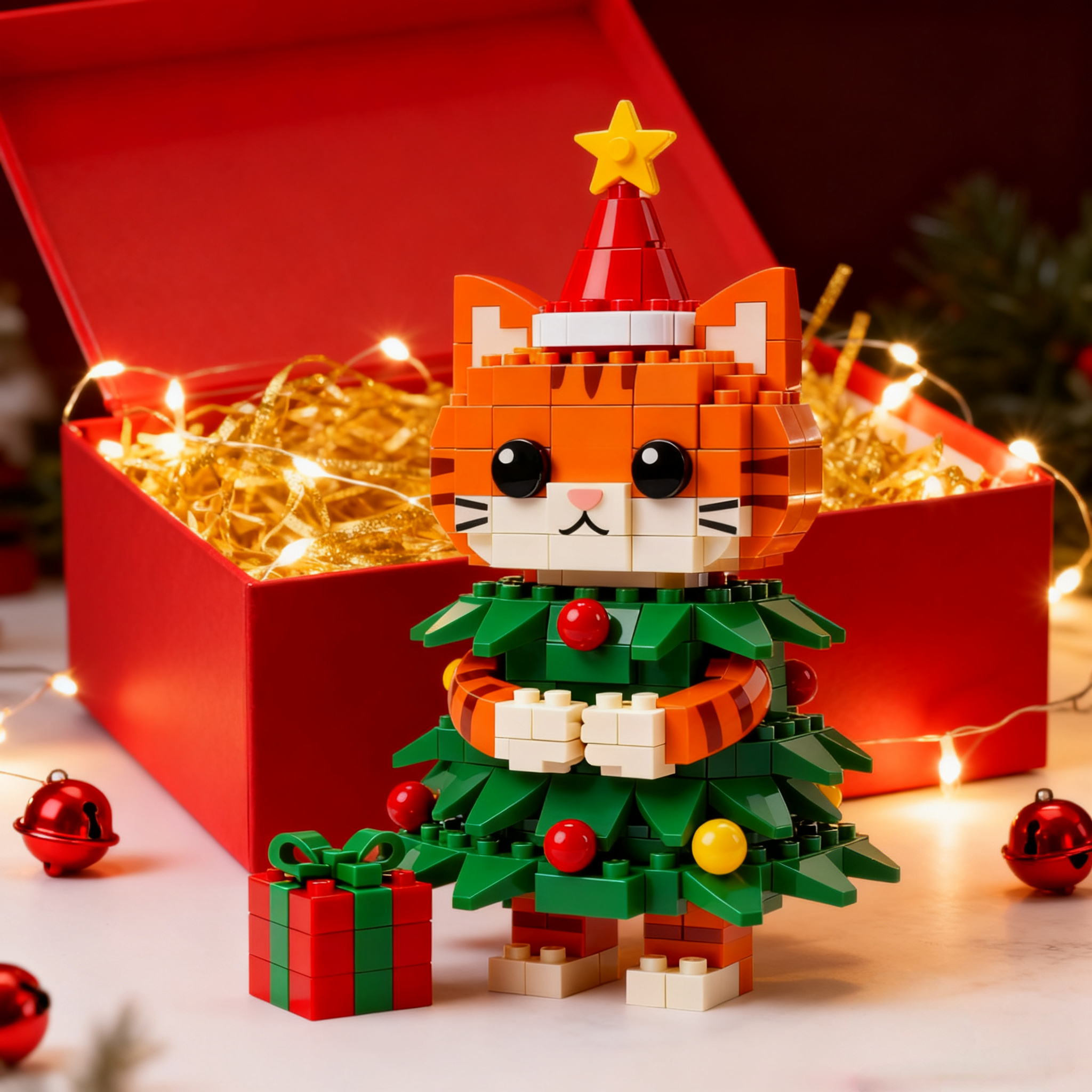 2025 Festliche Ausgabe – Weihnachtsbaum Orange Katze Baustein-Set