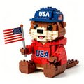Patriotic USA Beaver Building Blocks with American Flag